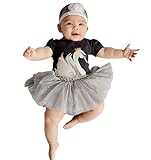 夏　ベビー　女児　可愛い　白鳥　プリント　ロンピース　ワンピース　ドレス　二層　紗裙 プレゼント　 (6-12月, 黒)