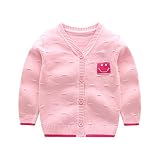 DUBAOベビーセーターカーディガン春秋新生児服少女セータージャケットベビーニットカーディガン (90cm, ピンク)