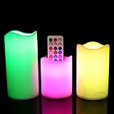 Youngerbaby Set of 3 Flameless Plastic Remote Control LED Candles 12 Color Changing With Timer,Heigh