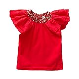 BOBORA 女の子 かわいい子供 ダブルのフライスリーブ レッド、ホワイト　春夏服　姫様風　綿　スウィート子供様