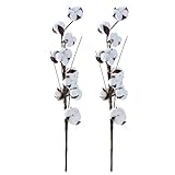 Healifty 2本56センチメートル乾燥コットンステム10ボールズシミュレーションコットンツリー支店人工花ホームウェディングデコレーション