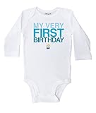 バッフル/ My Very First誕生日ブルーテキスト,ホワイト長袖ワンジー – Baby Boy カラー: ホワイト