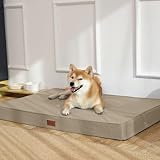EMME 犬 ベッドクッション 防水 ペットベッド ペットマット 犬用ベッド 洗える さらさら 通気性 蒸れにくい 高反発 高齢犬 子犬 猫 多頭飼い 取り外せるカバー 滑り止め オールシーズン 中型犬 大型犬 洗える ペット用ベッド90x60x8cmカーキ Lサイズ