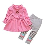 ピンク+灰　おしゃれ　蝶結び　子供服　2点セット（上着＋パンツ）　かわいい　赤ちゃん服　　女の子　幼児　女の子　長袖　4サイズ　キッズ服　75CM－85CM－95CM－105CM（1歳－4歳） (95