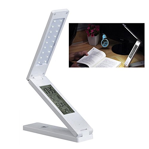 AOZEE LEDデスクライト テーブルランプ携帯式ライトLEDランプUSB充電式ライト18LEDライト1.2W目覚まし時計スマートタッチ　調光可能1000mAHリチウム電池内臓　時刻期日表示 (ホワイト)