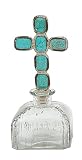 Creative Co-Op Short Antique Glass Bottle with Turquoise Cross Stopper