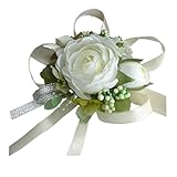 Arlai Girl Bridesウェディング手首コサージュブライズメイドパーティープロム手椿の花装飾、2パック diameter 1.96 inch bfm022-white