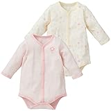 西松屋 EFD 2枚組長袖前開きロンパース肌着（クレヨンタッチ・花）【60cm・70cm・80cm】 新生児 80