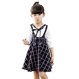 YUEGUANG 子供服 女の子フォーマルドレス チェック柄 韓国風 女の子 ワンピ ドレス ブラックワンピ+Tシャツ 上品 ジュニアドレス ワンピース フォーマルドレス 洋服 長袖 発表会 七五三 