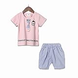 YiYa 子供服 男の子 ボーイズ ベビー服 赤ちゃん ベビー コットン100％ 半袖 Tシャツ パンツ セットアップ 夏 1-3歳 ツーピース 通気性 ホワイト/ピンク お出かけ 出産祝い 可愛い 