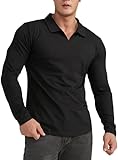 [Manatsulife] メンズ ポロシャツ Vネック 長袖 ポタンなし ゴルフウェア ストレッチ 折襟 スポーツシャツ 筋トレ 細身 開襟 RT38. (XL, ブラック)