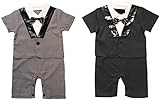 【Babystity】 ベビー 赤ちゃん フォーマル タキシード風 半袖 カバーオール 蝶ネクタイ付き (グレー 90cm)KR-CLO079