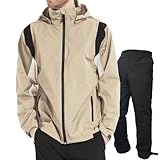 アオキ（aoki outdoor）レインウェア レインスーツ 上下セット ゴルフウェア ウィンドブレーカー マウンテンパーカー 防水 メンズ カッパ 透湿 防水 防風 軽量 (カーキ, L)