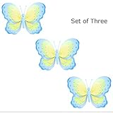 Set of 3 : HangingバタフライブルーグリーンイエローTriple Layeredナイロンメッシュ蝶赤ちゃん保育園寝室女の子部屋天井壁装飾結婚誕生日パーティーシャワーPlayroom D