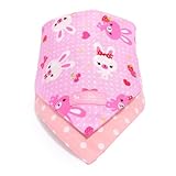 赤ちゃんにやさしい安心スタイ・ビブ・よだれかけ（ハンカチ・日本製）　ハッピーうさちゃん仲良しうさちゃん（スケアー地・水玉ピンク）　B0402400