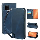 seninhi 対応 AQUOS Sense4 / Sense5G / Sense4 basic / Sense4 Lite 用の ケース 手帳型 SH-53A SHG03 SH-41A スマホケース 職人仕様 手縫い革ケース スタンド機能付き 財布型 360度保護 耐衝撃 カード収納 レザー 多機能 ベルトループ付き‌ おしゃれ 携帯カバー ブルー XNWSEN4PG