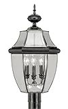 Livex Lighting 2354-04 Monterey 3 Light Outdoor Black Finish Solid Brass Post Head with Clear Bevele