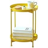 サイドテーブル 収納ラック 収納棚 トレイ付き ナイトテーブル ベッドサイドテーブル おしゃれ 簡単組立 size 40x40x51.5cm (イエロー)