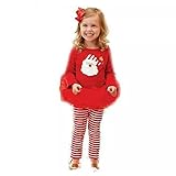 AmazingDeal 子供服 女の子 クリスマス サンタ ストライプ ボンボンスカート 長袖　春秋冬 上下セット 綿製品 衣装 可愛い (100)
