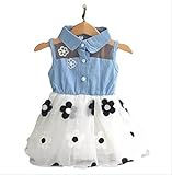 キッズ 夏 デニム スカート ドレス ガーゼ プリント 女の子 おしゃれ ピンク 白 (80cm, 白)