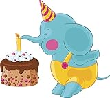 Sweetキッズ子供部屋パステルElephant Cartoon – Teal with誕生日ケーキビニールデカールステッカー 4" Wide 650868130
