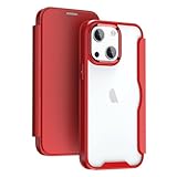 YUYIB スマホケース 対応 iPhone 14 ケース 6.1" 手帳型 背面 クリア 透明 高級なPUレザー+PCパネル+TPUバンパー マグネットが内蔵 衝撃吸収 軽量薄型 ブランド 対応 アイフォン14 手帳型 ケース (レッド)