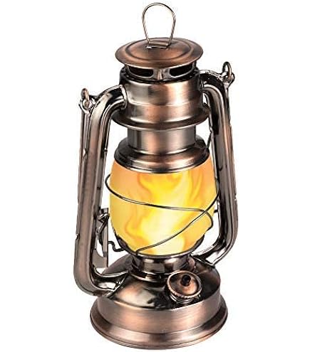 Vintage LED Hurricane Lantern – Copper, Battery Operated, 15 LEDs, 150 Lumens, Warm White 3000K, Dimmer Switch, Indoor/Outdoor Hanging Lantern Antique Metal Hanging Lantern