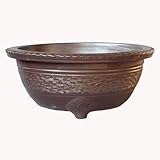 信楽焼 大型 窯肌縄渕中深　18号 ／植木鉢