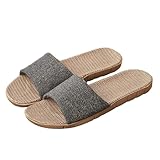 [Confis] スリッパ リネン 亜麻 室内 ルームシューズ 軽量 前開き 滑り止め 厚底 涼感(LS・グレー)