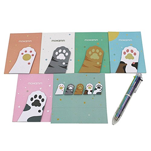 Jommart 6色ボールペン付き 可愛い 付箋 セット 動物の手 6種類 かわいい ふせん メモ Sy02 文具百貨
