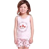 （マソンナーニ）Masonanic ベビー服 パジャマ　寝間着 タンクトップ Tシャツ＆パンツ 上下セット 女児　ハーフパンツ 袖なし 女の子 夏 (110cm, 苺柄)
