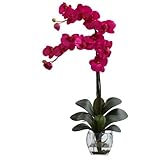 ほぼ天然シルクダブル胡蝶蘭ラン花柄フラワー 7.5" x 9" x 30" パープル 1323-BU