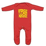 (フロソ) FLOSO 赤ちゃん・ベビー用 Free Hugs(無料ハグ)プリント 長袖ロンパース ボディースーツ オールインワン スリープスーツ (6-12ヶ月) (レッド)