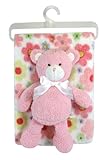 Stephan Baby Super Soft Flannel-Soft Fleece Crib Blanket and Plush Bear Gift Set, Swirly Flower by S