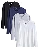 Sukinana 長袖tシャツ メンズ 綿100% 4枚組 Vネック ユニークなボタン クセになる肌触り 防菌防臭 インナーシャツ 無地 通気性 ファッション 春 秋 冬 (M, ミックスカラー)