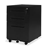 DEVAISE ワゴン キャスター付き サイドワゴン サイドキャビネット オフィスワゴン デスクワゴン プリンターワゴン インキャビネット プリンター台 袖机 ３段オールロック 鍵付きスチール製 ブラック＋ブラック NK