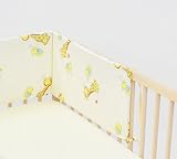 Cot bed BUMPER approx. 30x210cm, 3-sided, nursery bedding, baby, toddler (pattern: giraffes and tedd