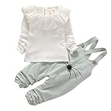 FEVON　セットアップ　子供　ベビー服　2点セット　ブラウス＋サロペット　長袖　春　秋　レース　可愛いパンツ　ネコのひげプリント　女の子　女児　キッズセット　上下セット　ロンパース カバーオール　出