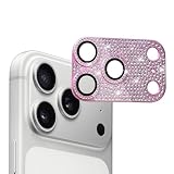 For iPhone 17 Pro カメラフィルム カメラカバー レンズカバー カメラ保護 ラインストーン【アルミ合金縁取り+強化ガラス】 レンズ全体保護 黒縁取り 露出オーバー防止 キラキラ レンズ保護フィルム 携帯電話の装飾 貼り付け簡単 貼り付け簡単 気泡防止 飛散防止 高透過率 【ピンク】 iPhone 17 Pro 用 レンズフィルム