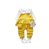 ベビー服 女の子ドレス 子供服 Pojour 冬秋 Tシャツ＋ベスト＋パンツ 可愛い3セット 防寒 長袖 無地 オシャレ 綿 通園 発表会 旅行 記念日 プレゼント 黄色