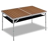 FIELDOOR 収納式 アルミレジャーテーブル 【木目調 ゼブラ】 パラソル用穴なしタイプ 幅120cm×奥行80cm×高さ70cm テーブルのみ 高さ調節2段階