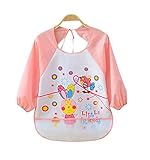 【ピンク】赤ちゃん　ベビー　子供服　お食事用スタイ　スモック　エプロン　うわっぱり　防水　防汚　洗いやすい　快適　柔らかい　通気　可愛い　1ー2歳（90）