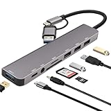 Leehitech 8-in-1 USB C+USB A 多機能変換ハブ Type C to 【5Gbps USB 3.0+3* 480Mbps 2.0+Type C データ送信+TF&SDカードスロット+3.5mmヘッドフォンジャック】プラグ＆プレイ。iPhone 16/15、Macbook Air/Pro、Rog Ally、Dell、HP、Samsung、Lenovoなどに対応