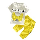 【SEBLES】ベビー 赤ちゃん 男の子 女の子 ユニセックス 半袖 ラウンドネック プリント キャラクター 可愛い Tシャツ　ズボン ボトムス セット お洒落 カジュアル コットン 綿(イエロー,8