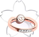 スマホリング サクラ 桜 携帯リング 回転 かわいい おしゃれ ストーン 透明 指輪 スタンド 落下防止 (ローズゴールド)