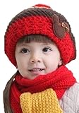 配色が かわいい ニット帽 マフラー セット 子供 キッズ (レッド×イエロー)
