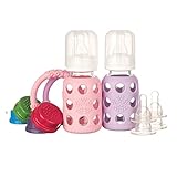 Lifefactory 4-Ounce BPA-Free Glass Baby Bottle and Protective Silicone Sleeve Starter Set, Pink/Lila