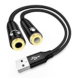 HUHUTa USB オーディオ変換アダプタ USB2.0 to 3.5mm 録音/配信用 外付け サウンドカード マイク入力 DAC搭載 24bit/96KHz対応 4極 TRRS イヤホンジャック 変換 イヤホン/PS4 PS5/Switch/Windows/Linux/Mac OSX/Chromebook等対応