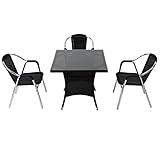 人工ラタンチェア3脚 四角テーブル1台 4点セット 強化ガラス ブラック 籐 肘掛けカバー付 家具 ファニチャー インテリア スタッキングチェア リビング chair 椅子 南国 アジアン バリ風 リ