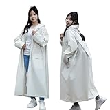 [giminuo] ロング レインコート, フード付き, 防水 ポンチョ, ピンク/ホワイト, 女性用 (ホワイト, L)